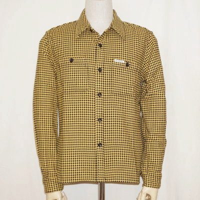 F-SNO-102L-ブラックイエロー-千鳥柄ネルシャツ102L-FSNO102L-FLATHEAD-フラットヘッドシャツ-HOUNDS TOOTH NEL SHIRT-ワークシャツの画像