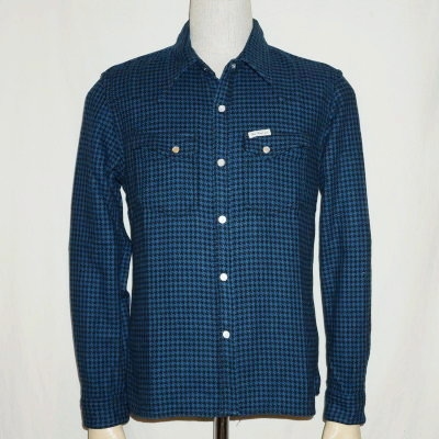 F-SNW-102L-ブラックブルー-千鳥柄ウエスタンシャツ102L-FSNW102L-FLATHEAD-フラットヘッドシャツ-HOUNDS TOOTH WESTERN SHIRTの画像
