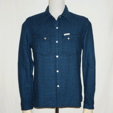 F-SNW-102L-ブラックブルー-千鳥柄ウエスタンシャツ102L-FSNW102L-FLATHEAD-フラットヘッドシャツ-HOUNDS TOOTH WESTERN SHIRTの画像