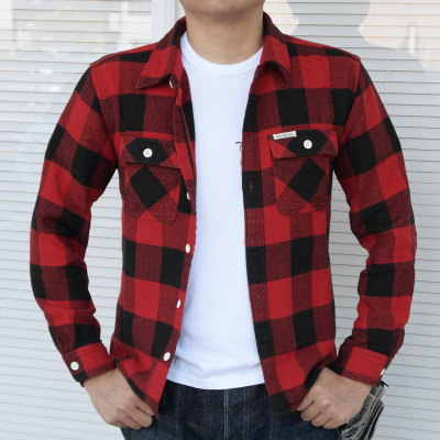 HN-52W-レッド-ヘビーネルシャツ52-HN52W-FLATHEAD-フラットヘッドシャツの画像