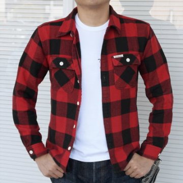 HN-52W-レッド-ヘビーネルシャツ52-HN52W-FLATHEAD-フラットヘッドシャツの画像