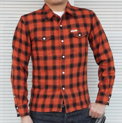 HNW-64W-オレンジ-ヘビーネルウエスタンシャツ64-HNW64W-FLATHEAD-フラットヘッドシャツの画像