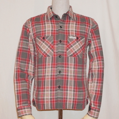 HN-73W-グレーレッド-ヘビーネルワークシャツ73-HN73W-FLATHEAD-フラットヘッドシャツ-GLORYPARK-グローリーパークシャツの画像