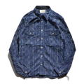 SSS21-IK-藍シマ-藍市松絣ワークシャツ21-IK-SSS21IK-SAMURAIJEANS-サムライジーンズシャツ-長袖シャツの画像