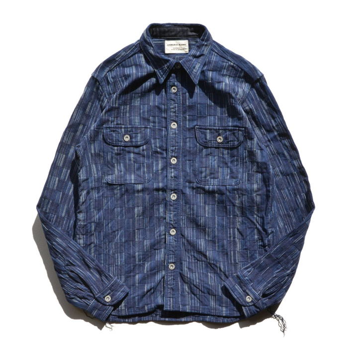 SSS21-IK-藍シマ-藍市松絣ワークシャツ21-IK-SSS21IK-SAMURAIJEANS-サムライジーンズシャツ-長袖シャツの画像