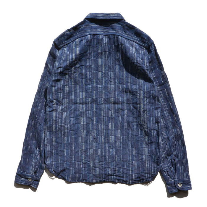 SSS21-IK-藍シマ-藍市松絣ワークシャツ21-IK-SSS21IK-SAMURAIJEANS-サムライジーンズシャツ-長袖シャツの画像