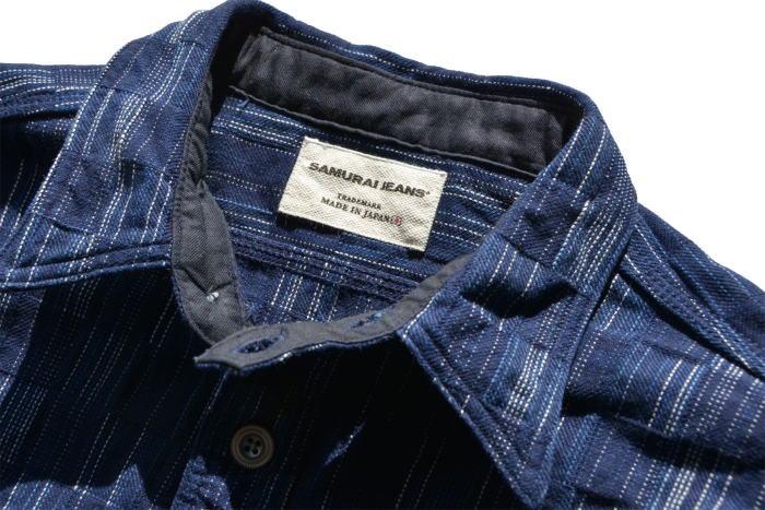 SSS21-IK-藍シマ-藍市松絣ワークシャツ21-IK-SSS21IK-SAMURAIJEANS-サムライジーンズシャツ-長袖シャツの画像
