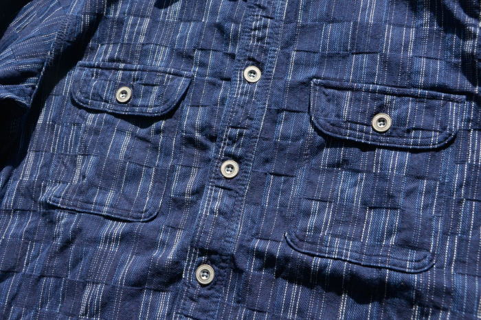 SSS21-IK-藍シマ-藍市松絣ワークシャツ21-IK-SSS21IK-SAMURAIJEANS-サムライジーンズシャツ-長袖シャツの画像