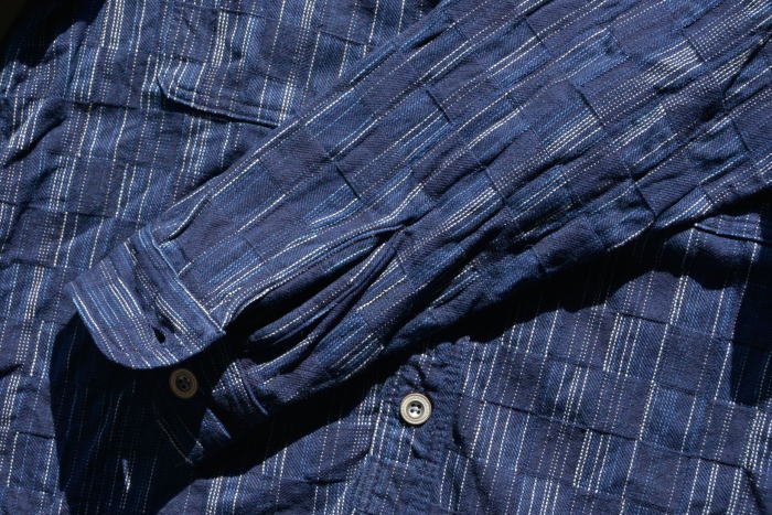 SSS21-IK-藍シマ-藍市松絣ワークシャツ21-IK-SSS21IK-SAMURAIJEANS-サムライジーンズシャツ-長袖シャツの画像