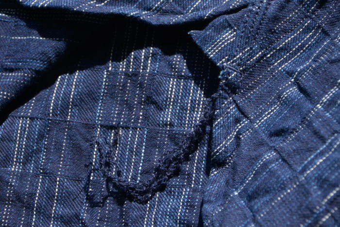 SSS21-IK-藍シマ-藍市松絣ワークシャツ21-IK-SSS21IK-SAMURAIJEANS-サムライジーンズシャツ-長袖シャツの画像