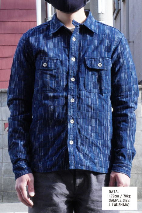 SSS21-IK-藍シマ-藍市松絣ワークシャツ21-IK-SSS21IK-SAMURAIJEANS-サムライジーンズシャツ-長袖シャツの画像