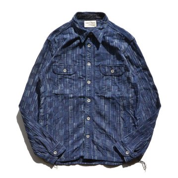 SSS21-IK-藍シマ-藍市松絣ワークシャツ21-IK-SSS21IK-SAMURAIJEANS-サムライジーンズシャツ-長袖シャツの画像