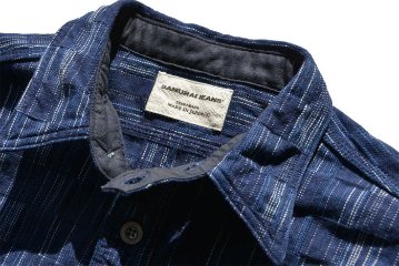 SSS21-IK-藍シマ-藍市松絣ワークシャツ21-IK-SSS21IK-SAMURAIJEANS-サムライジーンズシャツ-長袖シャツの画像