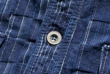 SSS21-IK-藍シマ-藍市松絣ワークシャツ21-IK-SSS21IK-SAMURAIJEANS-サムライジーンズシャツ-長袖シャツの画像