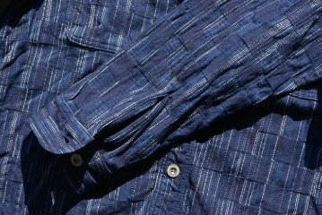 SSS21-IK-藍シマ-藍市松絣ワークシャツ21-IK-SSS21IK-SAMURAIJEANS-サムライジーンズシャツ-長袖シャツの画像
