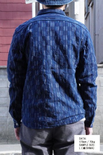 SSS21-IK-藍シマ-藍市松絣ワークシャツ21-IK-SSS21IK-SAMURAIJEANS-サムライジーンズシャツ-長袖シャツの画像