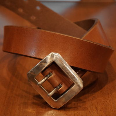 OB-002-18-ブラウン-ダブルピン牛ベルト18-OB00218-FLATHEAD-フラットヘッドレザーベルト-ダブルピンバックルベルトの画像