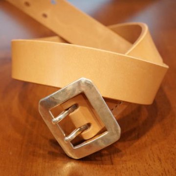 OB-002-18-タン-ダブルピン牛ベルト18-OB00218-FLATHEAD-フラットヘッドレザーベルト-ダブルピンバックルベルトの画像