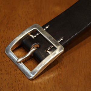 OB-003-ブラック-シングルピン牛ベルト-OB003-FLATHEAD-フラットヘッドレザーベルト-シングルピンバックルベルトの画像