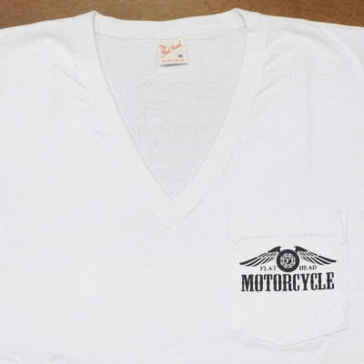 TVP-03W-ホワイト-VネックポケットTシャツ03W-TVP03W-FLATHEAD-フラットヘッドTシャツの画像