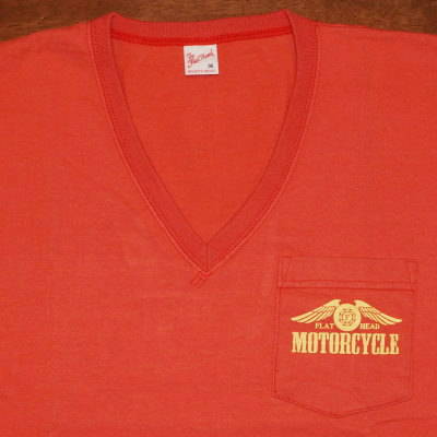 TVP-03W-ライトレッド-VネックポケットTシャツ03W-TVP03W-FLATHEAD-フラットヘッドTシャツの画像