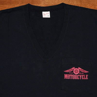 TVP-03W-ブラック-VネックポケットTシャツ03W-TVP03W-FLATHEAD-フラットヘッドTシャツの画像