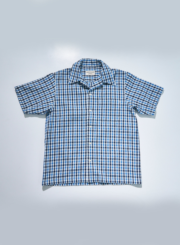 SOS25-CS 藍 藍刺し子ギンガムチェックオープンカラーシャツ SOS25CS SAMURAIJEANS サムライジーンズ サムライジーンズオープンカラーシャツの画像