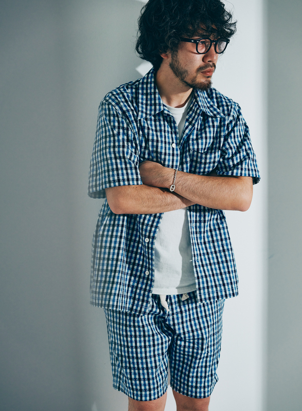 SOS25-CS 藍 藍刺し子ギンガムチェックオープンカラーシャツ SOS25CS SAMURAIJEANS サムライジーンズ サムライジーンズオープンカラーシャツの画像