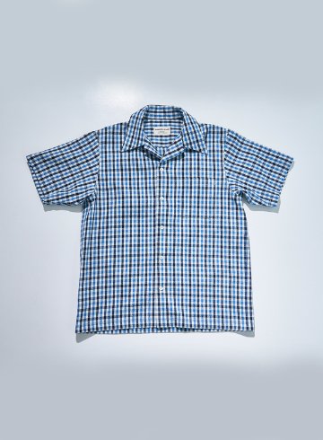 SOS25-CS 藍 藍刺し子ギンガムチェックオープンカラーシャツ SOS25CS SAMURAIJEANS サムライジーンズ サムライジーンズオープンカラーシャツの画像