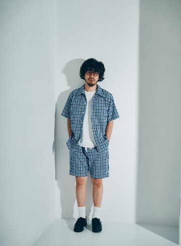 SOS25-CS 藍 藍刺し子ギンガムチェックオープンカラーシャツ SOS25CS SAMURAIJEANS サムライジーンズ サムライジーンズオープンカラーシャツの画像