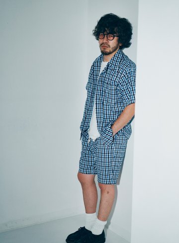 SOS25-CS 藍 藍刺し子ギンガムチェックオープンカラーシャツ SOS25CS SAMURAIJEANS サムライジーンズ サムライジーンズオープンカラーシャツの画像