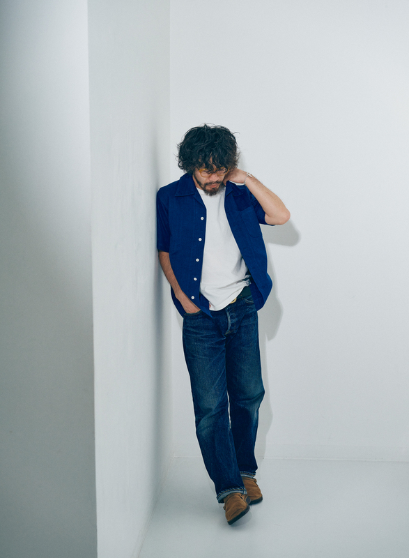 SOS25-AHB 藍 藍浅葱ヘリンボンオープンカラーシャツ SOS25AHB SAMURAIJEANS サムライジーンズ サムライジーンズオープンカラーシャツの画像