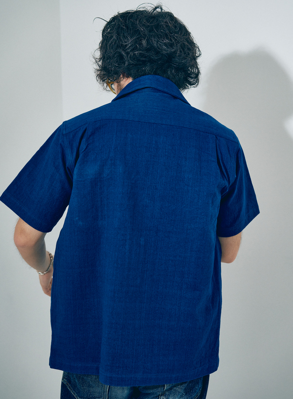 SOS25-AHB 藍 藍浅葱ヘリンボンオープンカラーシャツ SOS25AHB SAMURAIJEANS サムライジーンズ サムライジーンズオープンカラーシャツの画像