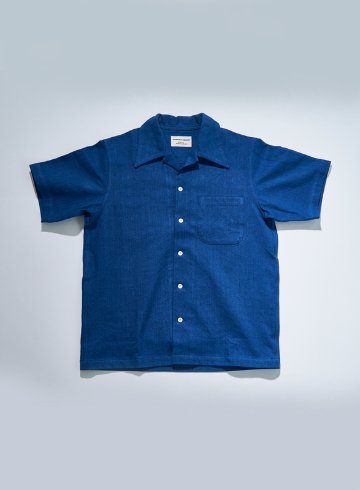 SOS25-AHB 藍 藍浅葱ヘリンボンオープンカラーシャツ SOS25AHB SAMURAIJEANS サムライジーンズ サムライジーンズオープンカラーシャツの画像