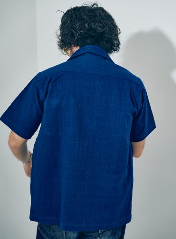 SOS25-AHB 藍 藍浅葱ヘリンボンオープンカラーシャツ SOS25AHB SAMURAIJEANS サムライジーンズ サムライジーンズオープンカラーシャツの画像