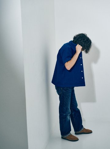 SOS25-AHB 藍 藍浅葱ヘリンボンオープンカラーシャツ SOS25AHB SAMURAIJEANS サムライジーンズ サムライジーンズオープンカラーシャツの画像