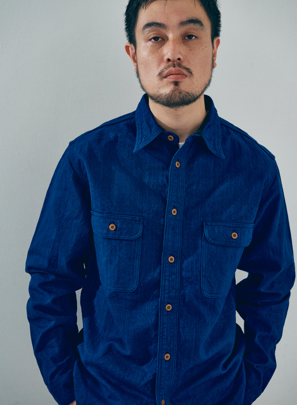 SSS25-AHB 藍 藍浅葱ヘリンボンワークシャツ SSS25AHB SAMURAIJEANS サムライジーンズシャツ 長袖シャツの画像