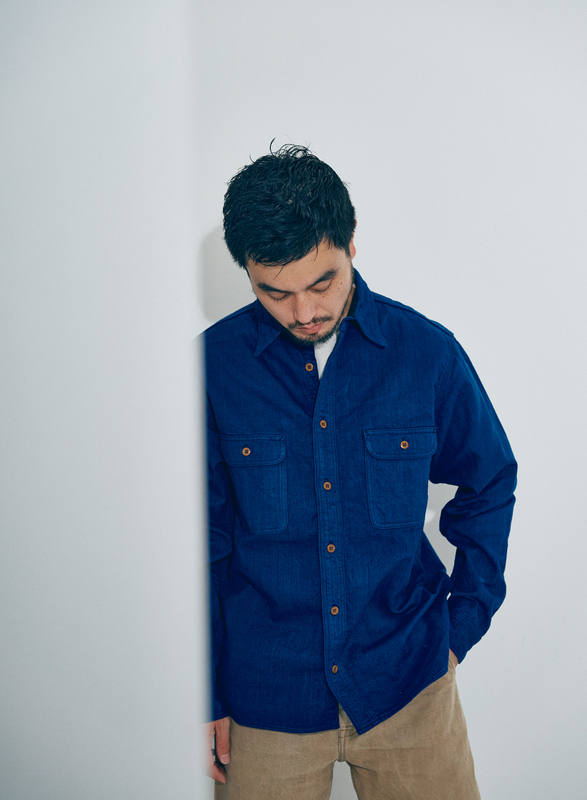 SSS25-AHB 藍 藍浅葱ヘリンボンワークシャツ SSS25AHB SAMURAIJEANS サムライジーンズシャツ 長袖シャツの画像