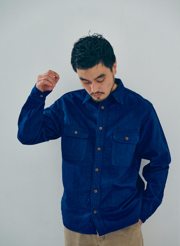 SSS25-AHB 藍 藍浅葱ヘリンボンワークシャツ SSS25AHB SAMURAIJEANS サムライジーンズシャツ 長袖シャツの画像