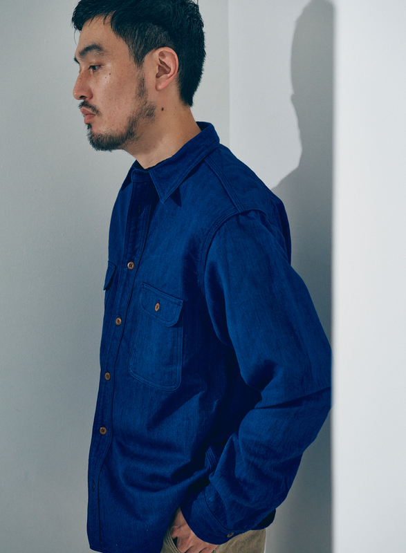 SSS25-AHB 藍 藍浅葱ヘリンボンワークシャツ SSS25AHB SAMURAIJEANS サムライジーンズシャツ 長袖シャツの画像