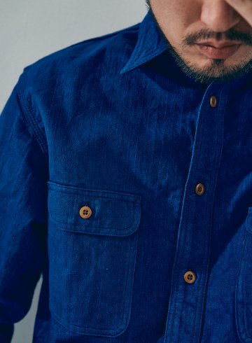 SSS25-AHB 藍 藍浅葱ヘリンボンワークシャツ SSS25AHB SAMURAIJEANS サムライジーンズシャツ 長袖シャツの画像