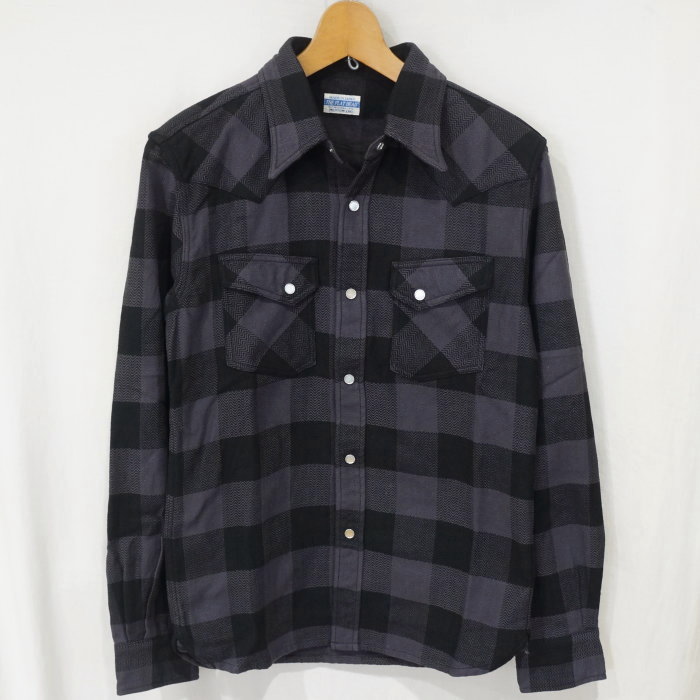 FN-SNW-101L-GRYxBK-ブロックチェックネルウエスタンシャツ101L-FNSNW101L-FLATHEAD-フラットヘッドシャツ-BLOCK CHECK NEL SHIRTの画像
