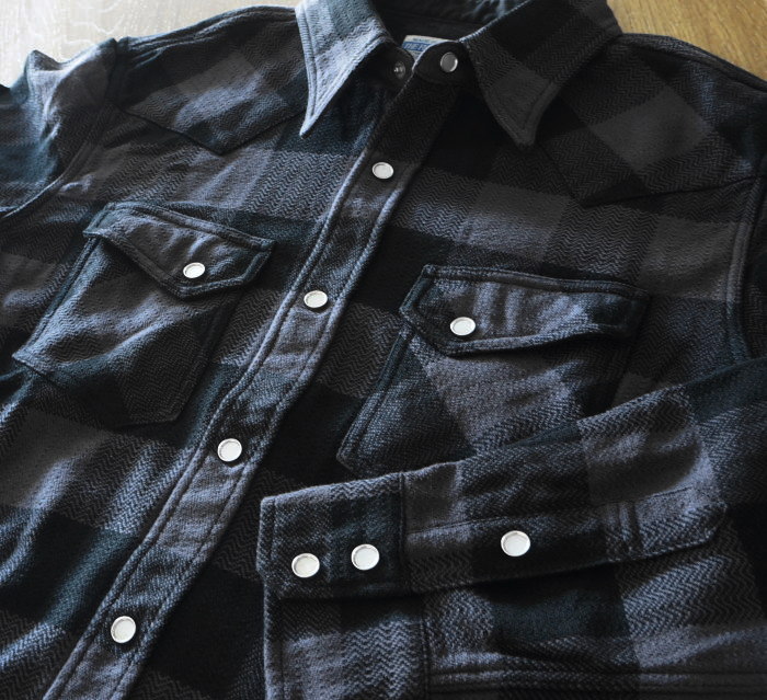 FN-SNW-101L-GRYxBK-ブロックチェックネルウエスタンシャツ101L-FNSNW101L-FLATHEAD-フラットヘッドシャツ-BLOCK CHECK NEL SHIRTの画像