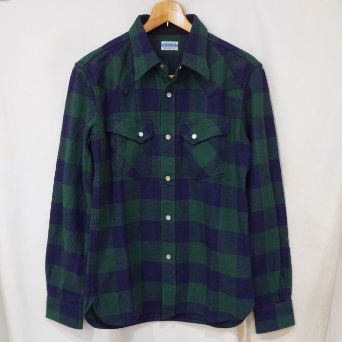 FN-SNW-101L-NVxGRN-ブロックチェックネルウエスタンシャツ101L-FNSNW101L-FLATHEAD-フラットヘッドシャツ-BLOCK CHECK NEL SHIRT-ワークシャツの画像