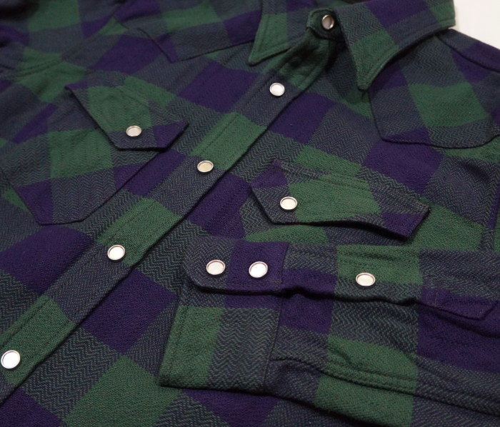 FN-SNW-101L-NVxGRN-ブロックチェックネルウエスタンシャツ101L-FNSNW101L-FLATHEAD-フラットヘッドシャツ-BLOCK CHECK NEL SHIRT-ワークシャツの画像