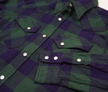 FN-SNW-101L-NVxGRN-ブロックチェックネルウエスタンシャツ101L-FNSNW101L-FLATHEAD-フラットヘッドシャツ-BLOCK CHECK NEL SHIRT-ワークシャツの画像