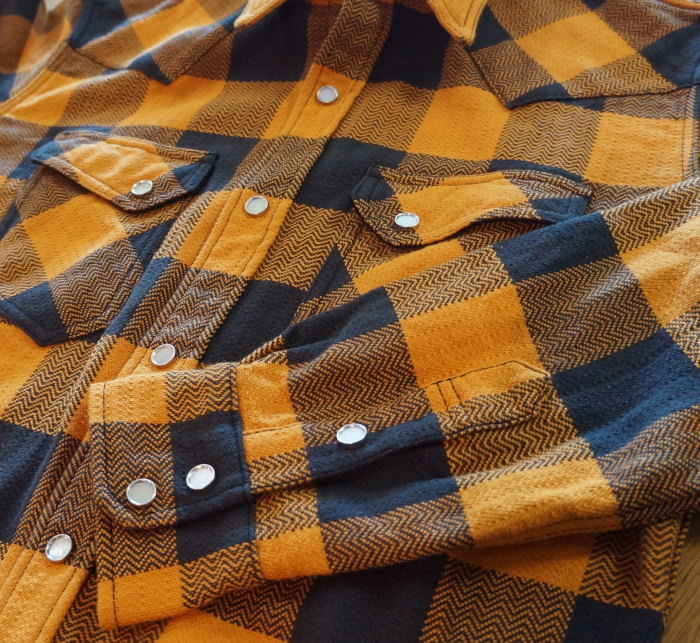 FN-SNW-101L-ORxCHA-ブロックチェックネルウエスタンシャツ101L-FNSNW101L-FLATHEAD-フラットヘッドシャツ-BLOCK CHECK NEL SHIRT-ワークシャツの画像