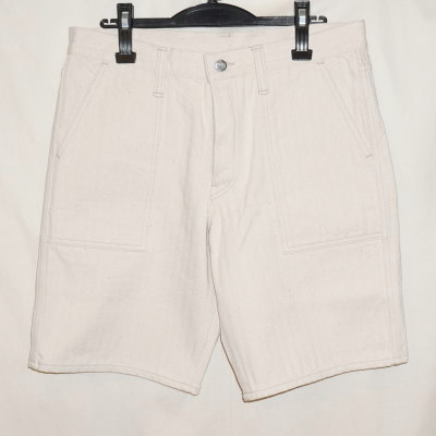 SCBSP17-KHB-生成り-キナリへリンボンベイカーショートパンツ17-SCBSP17KHB-SAMURAIJEANS-サムライジーンズ-サムライ倶楽部デニム-短パンの画像