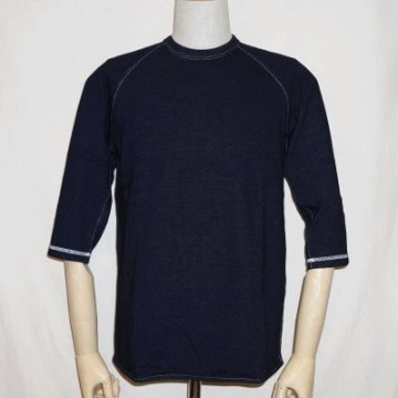 SJIT-104M-インディゴ-サムライジーンズインディゴ七分袖Ｔシャツ104M-SJIT104M-SAMURAIJEANS-サムライジーンズ七分袖Ｔシャツの画像