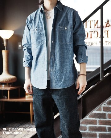7623 ID 56 INDIGO CHAMBRAY DELUXEWARE デラックスウエアワークシャツ-シャツ長袖の画像